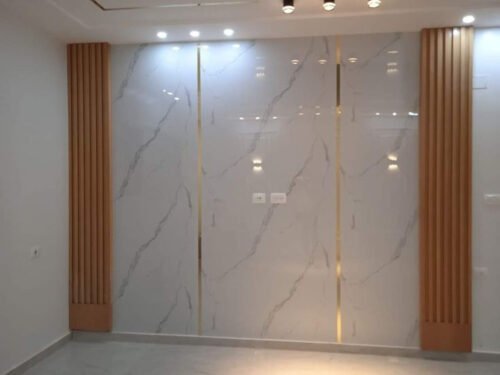 Vách Tivi PVC Vân Đá Kết Hợp La Inox-650